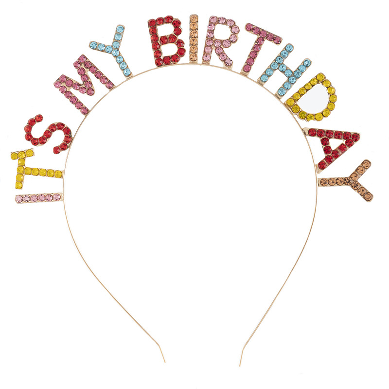 Traka za kosu s šarenim kristalima i natpisom 'It's My Birthday'
