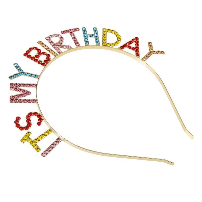 Traka za kosu s šarenim kristalima i natpisom 'It's My Birthday'