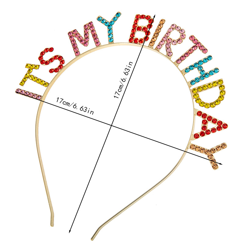 Traka za kosu s šarenim kristalima i natpisom 'It's My Birthday'