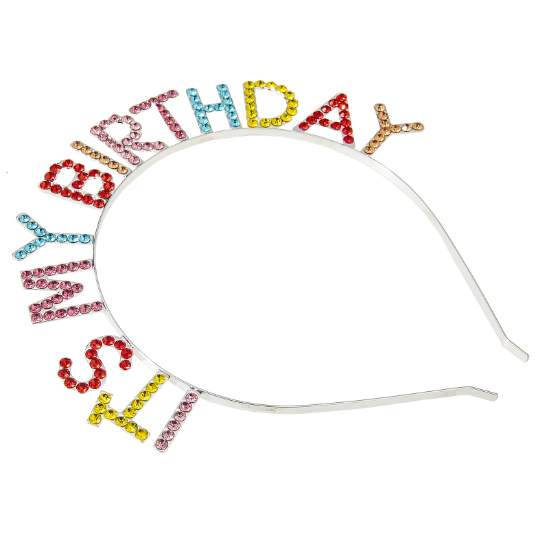 Traka za kosu s šarenim kristalima i natpisom 'It's My Birthday'