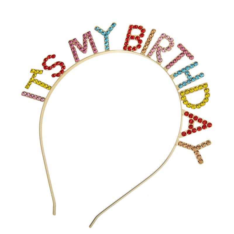 Traka za kosu s šarenim kristalima i natpisom 'It's My Birthday'