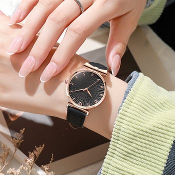 Ženski casual sat s remenom od sintetičke kože i kvarcnim mehanizmom, trodimenzionalan brojčanik