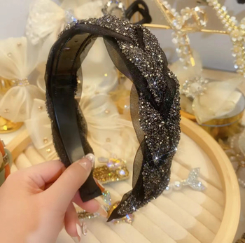 Neklizajuća rhinestones hairband s pletenim uzorkom i organza detaljima, ženski dodatak za kosu