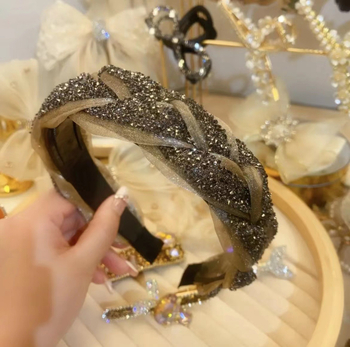 Neklizajuća rhinestones hairband s pletenim uzorkom i organza detaljima, ženski dodatak za kosu