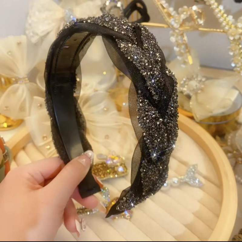 Neklizajuća rhinestones hairband s pletenim uzorkom i organza detaljima, ženski dodatak za kosu