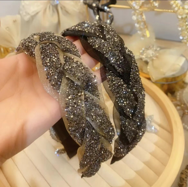 Neklizajuća rhinestones hairband s pletenim uzorkom i organza detaljima, ženski dodatak za kosu