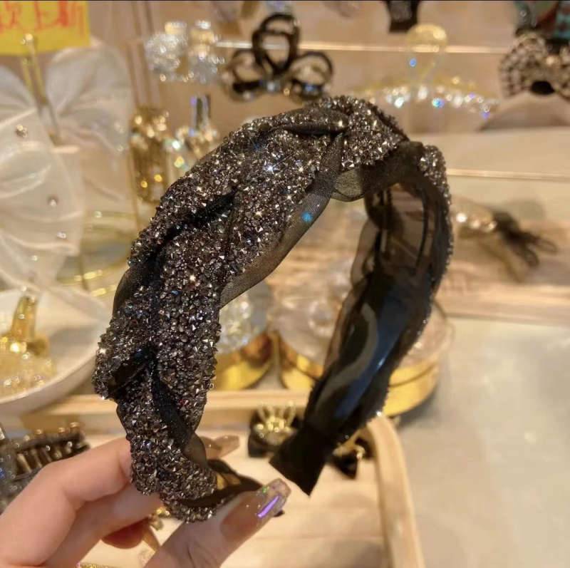 Neklizajuća rhinestones hairband s pletenim uzorkom i organza detaljima, ženski dodatak za kosu
