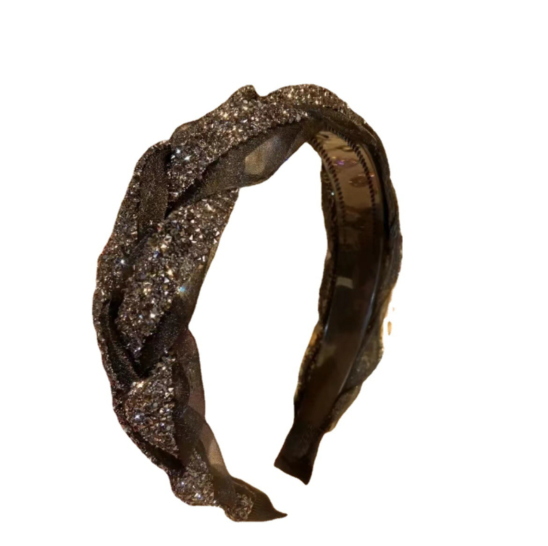 Neklizajuća rhinestones hairband s pletenim uzorkom i organza detaljima, ženski dodatak za kosu