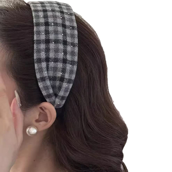 Čelenka sa kristalima u korejskom stilu, široka traka, jednostavan i elegantan dodatak s kariranim uzorkom
