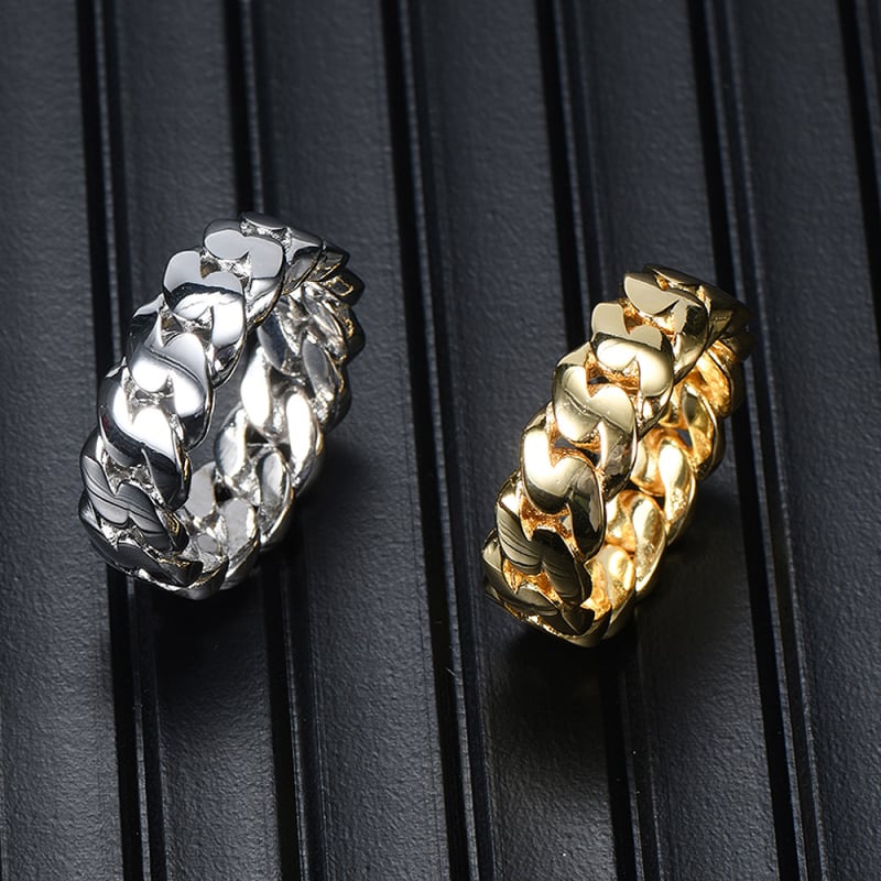 8 mm sjajni kubanski prsten s bakrenim premazom i završnim 18K zlatom, unisex hip-hop stil dodatak