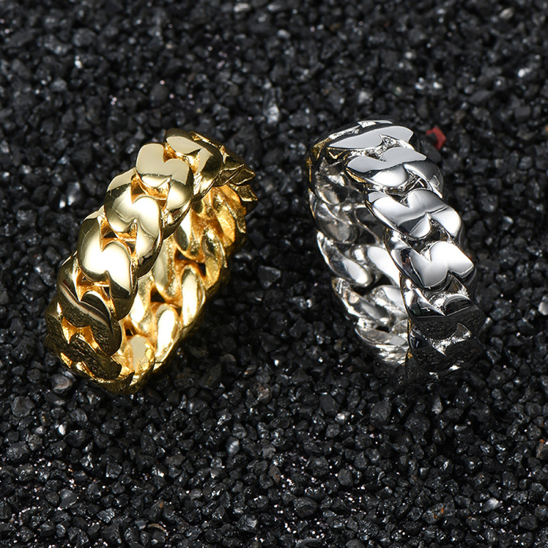 8 mm sjajni kubanski prsten s bakrenim premazom i završnim 18K zlatom, unisex hip-hop stil dodatak