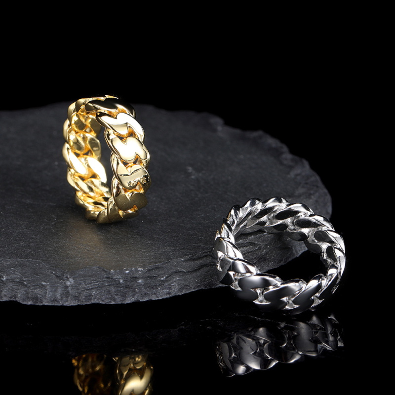 8 mm sjajni kubanski prsten s bakrenim premazom i završnim 18K zlatom, unisex hip-hop stil dodatak