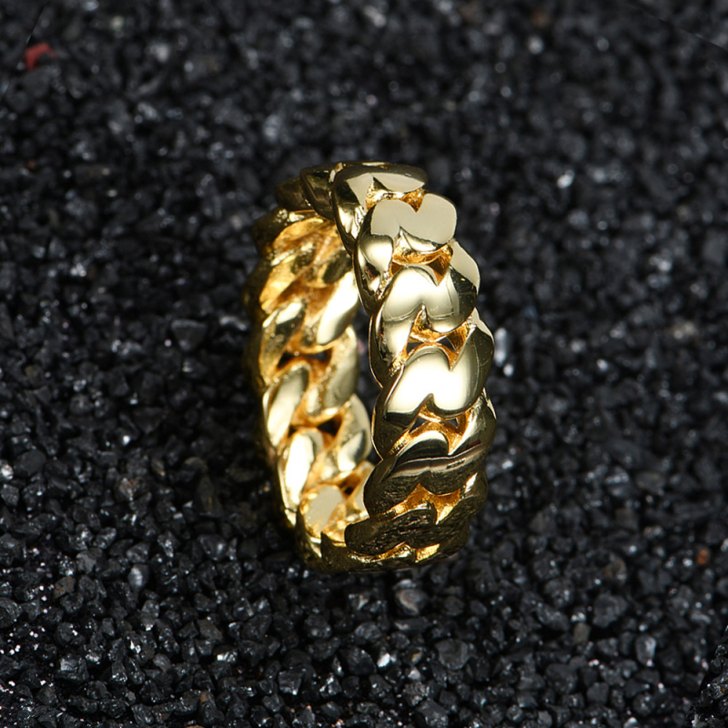 8 mm sjajni kubanski prsten s bakrenim premazom i završnim 18K zlatom, unisex hip-hop stil dodatak
