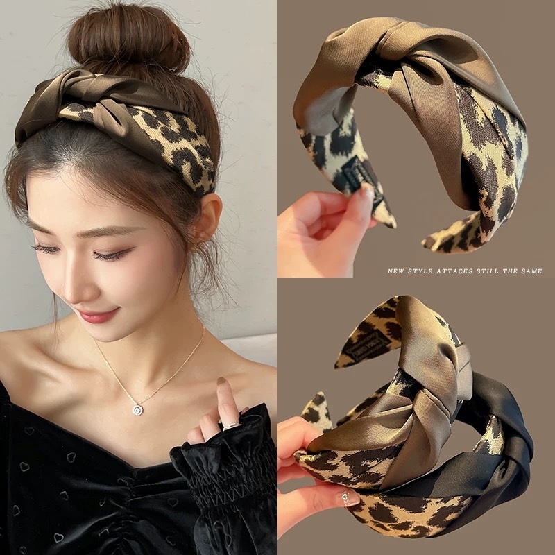 Ženska traka za kosu s smeđim leopard uzorkom, novi vrhunski dizajn, debeli retro dodatak za pranje lica, jesen-zima