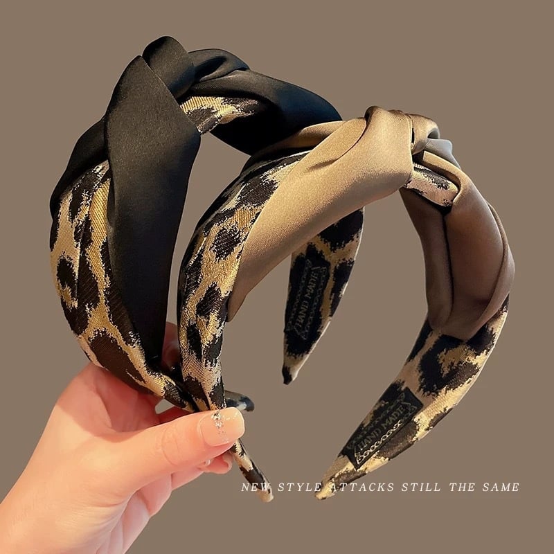 Ženska traka za kosu s smeđim leopard uzorkom, novi vrhunski dizajn, debeli retro dodatak za pranje lica, jesen-zima
