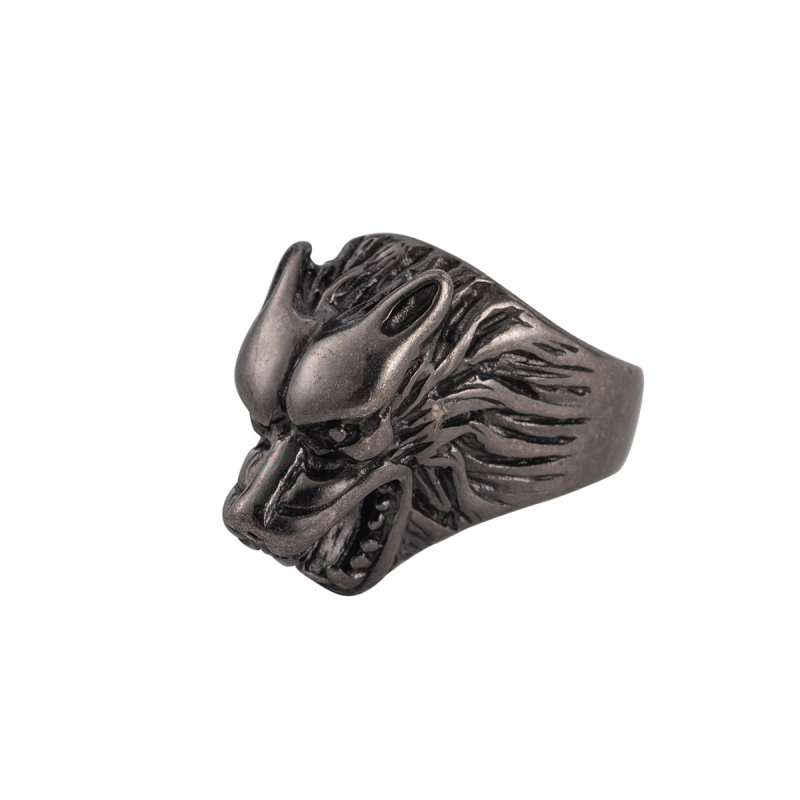 3D prsten s glavom vuka od titan čelika za muškarce, hip-hop metal stil