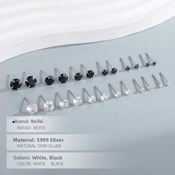 999 srebrne unisex naušnice s jednim dijamantom, crni cirkon, geometrijski minimalistički dizajn
