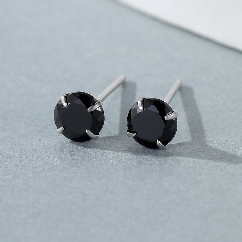 999 srebrne unisex naušnice s jednim dijamantom, crni cirkon, geometrijski minimalistički dizajn