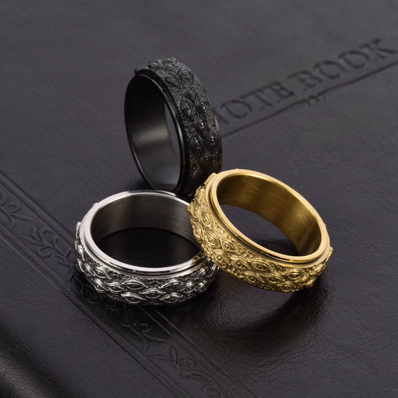 Muški prsten od nehrđajućeg čelika s rotirajućim Okom Božjim, retro stil
