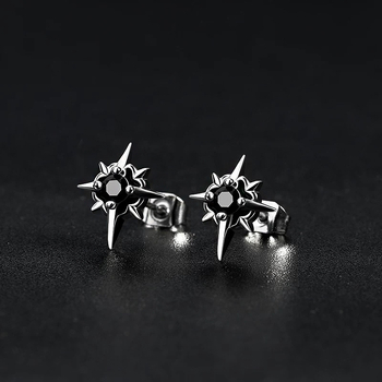 S925 Sterling srebrne Polaris naušnice za muškarce – luksuzne, moderne, crne, unisex