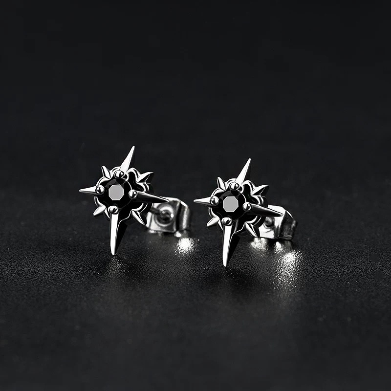 S925 Sterling srebrne Polaris naušnice za muškarce – luksuzne, moderne, crne, unisex