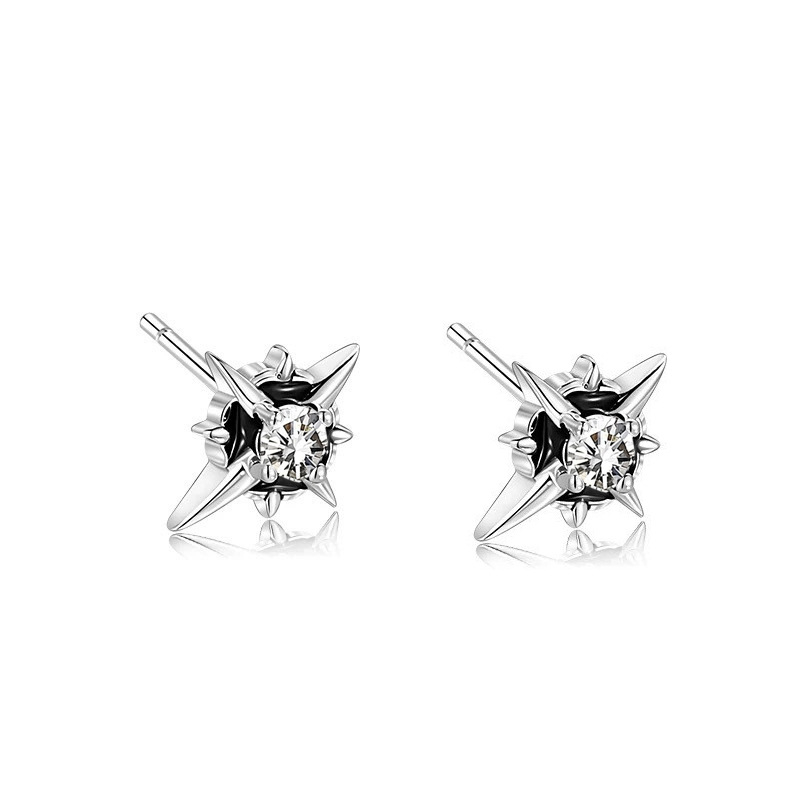 S925 Sterling srebrne Polaris naušnice za muškarce – luksuzne, moderne, crne, unisex