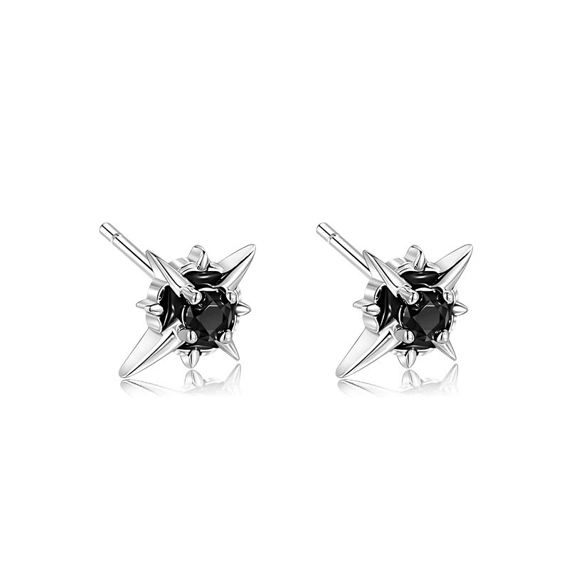 S925 Sterling srebrne Polaris naušnice za muškarce – luksuzne, moderne, crne, unisex