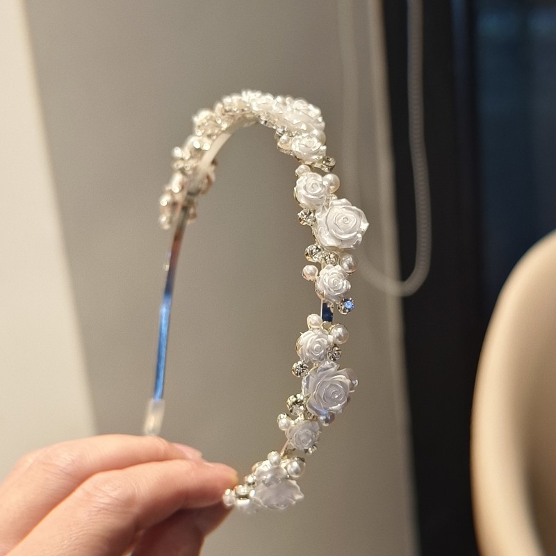 Nova slatka lagana čelenka za kosu s umjetnim perlama i rhinestones – ružičasti cvijet, lagani luksuz za žene