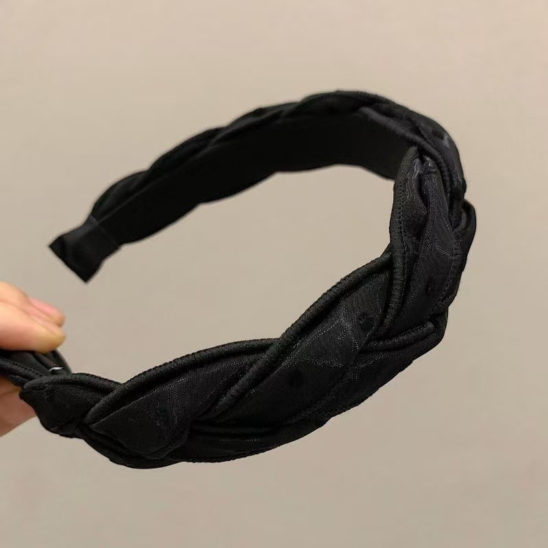 Ženska čelenka za kosu s točkicama i pletenim detaljem, francuskog stila s visokim rubom, crno-bijela, elegantan i svestran dodatak za njegu lica