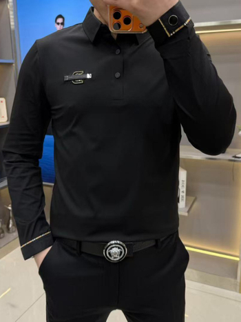 Мъжка поло тениска 8887 — Slim fit, памучно-смесена материя, геометричен принт, дълги ръкави, за всички сезони