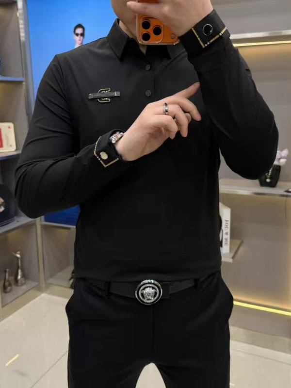 Мъжка поло тениска 8887 — Slim fit, памучно-смесена материя, геометричен принт, дълги ръкави, за всички сезони
