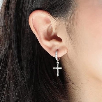 Naušnice s križem od cirkonija, pozlaćene bakrene, unisex, geometrijski dizajn
