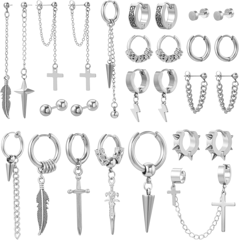 Set naušnica od nehrđajućeg čelika, unisex – oblici srca i U, kreativni punk nakit za uho