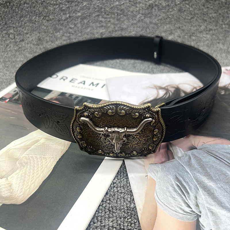 PU kožni pojas s graviranom ukrasnom pločom i kopčom od legure, muški retro-punk pojas, širina 2-4 cm, duljina 105 cm