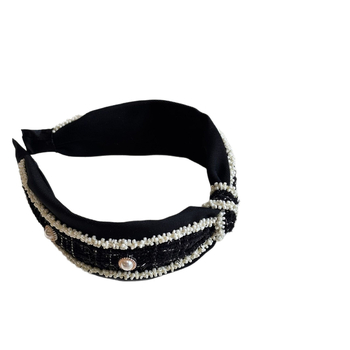 Bandica za kosu s perlama u Chanel stilu, vintage čvor, elegantan široki rub dodatak za kosu