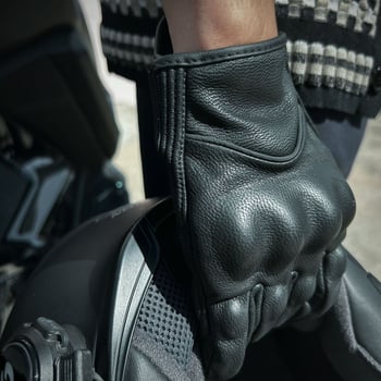 Proljetno-ljetne rukavice za motociklizam, perforirane, prozračne, od prave kože, tvrda zaštita, unisex, crne, taktičke, kratki kroj, za motocikliste
