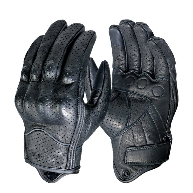 Proljetno-ljetne rukavice za motociklizam, perforirane, prozračne, od prave kože, tvrda zaštita, unisex, crne, taktičke, kratki kroj, za motocikliste