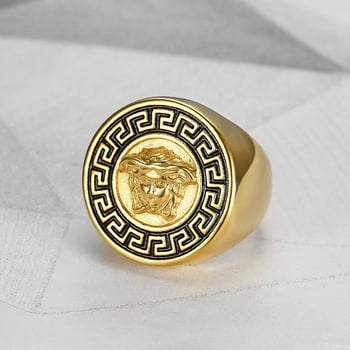 Prsten od nehrđajućeg čelika, vakuumski pozlaćen, s bojom očuvanom, nadahnut antičkom grčkom mitologijom, hip-hop stil, unisex