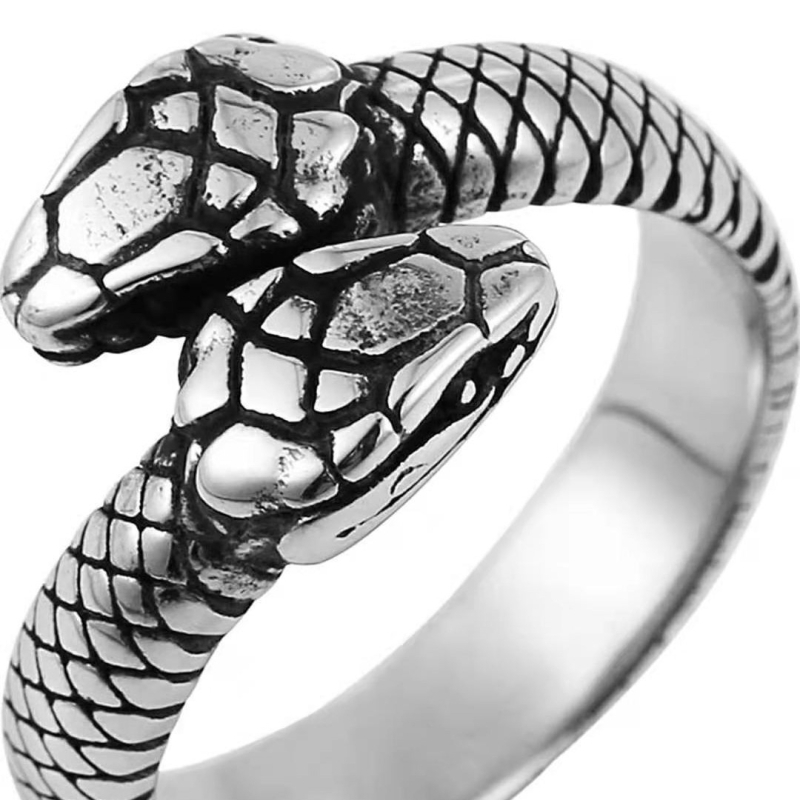 Prsten s dvoglavom zmijom od titan čelika, punk retro stil, unisex