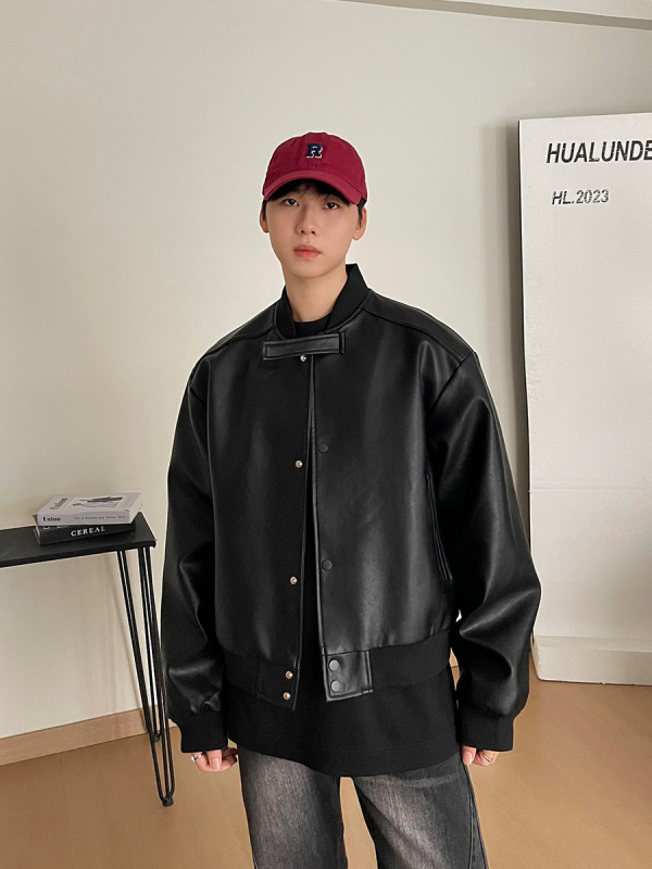 Oversize улично яке с винтидж мотоциклетен стил за мъже, пролет и есен