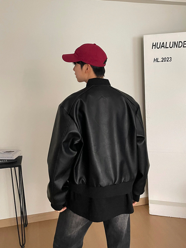 Oversize улично яке с винтидж мотоциклетен стил за мъже, пролет и есен