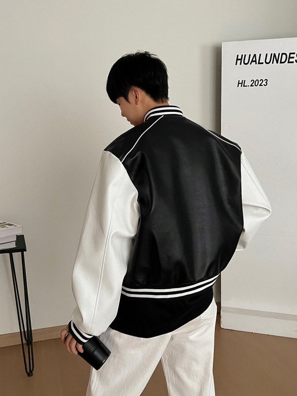 Oversize улично яке с винтидж мотоциклетен стил за мъже, пролет и есен