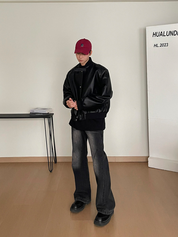 Oversize улично яке с винтидж мотоциклетен стил за мъже, пролет и есен