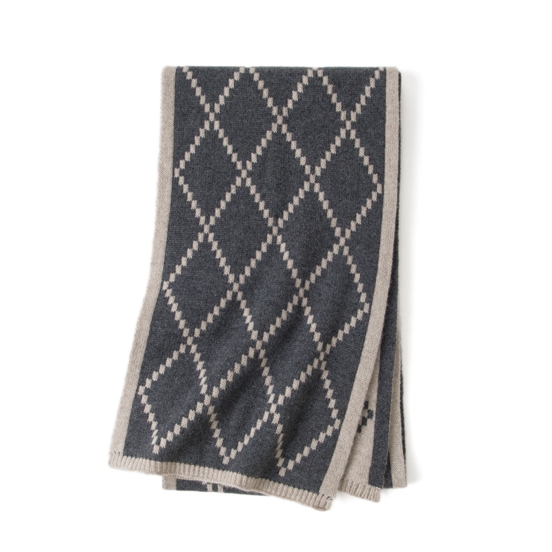 100% kasmír sál Fair Isle mintával, diamant mintázatú kockás dizájn, őszi-téli szezonra, uniszex