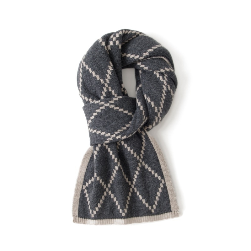 100% kasmír sál Fair Isle mintával, diamant mintázatú kockás dizájn, őszi-téli szezonra, uniszex