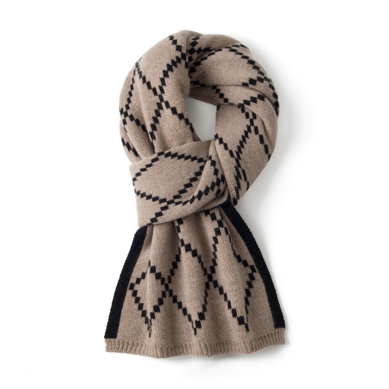100% kasmír sál Fair Isle mintával, diamant mintázatú kockás dizájn, őszi-téli szezonra, uniszex