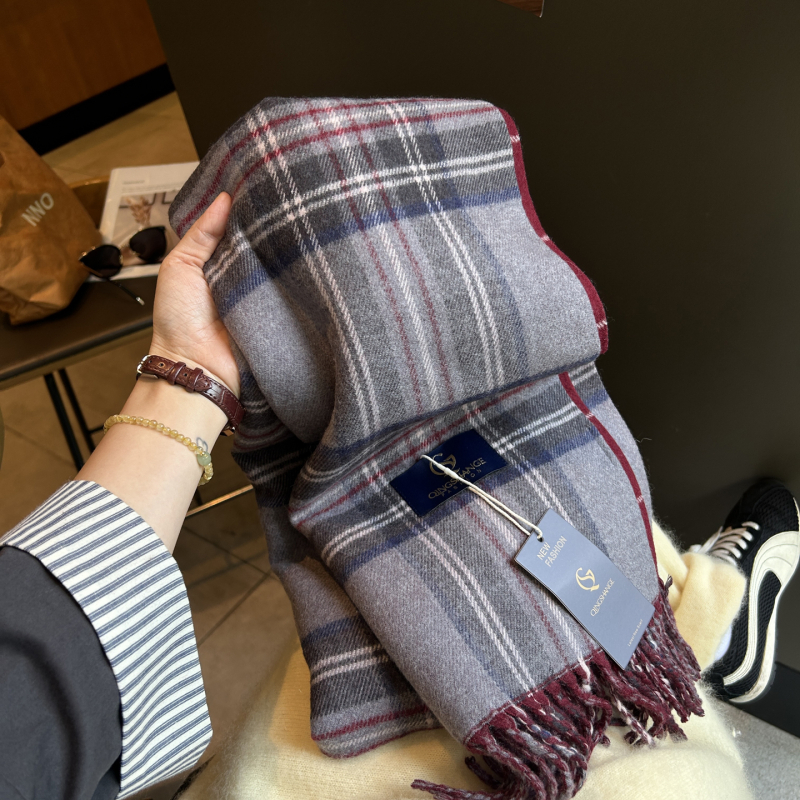 Šal od ovčje vune kariranog uzorka, dvostrani, britanski stil, za jesen i zimu, topao šal za žene, muškarce i studente