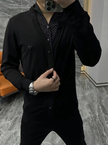 Muški pamukasti dugi rukav top s efektom slojevanja, točkasti uzorak, casual stil