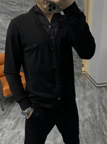 Muški pamukasti dugi rukav top s efektom slojevanja, točkasti uzorak, casual stil