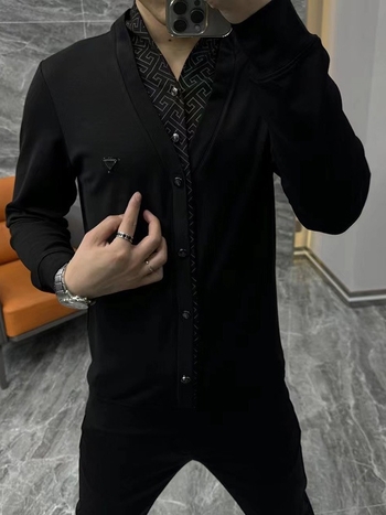 Muški pamukasti dugi rukav top s efektom slojevanja, točkasti uzorak, casual stil